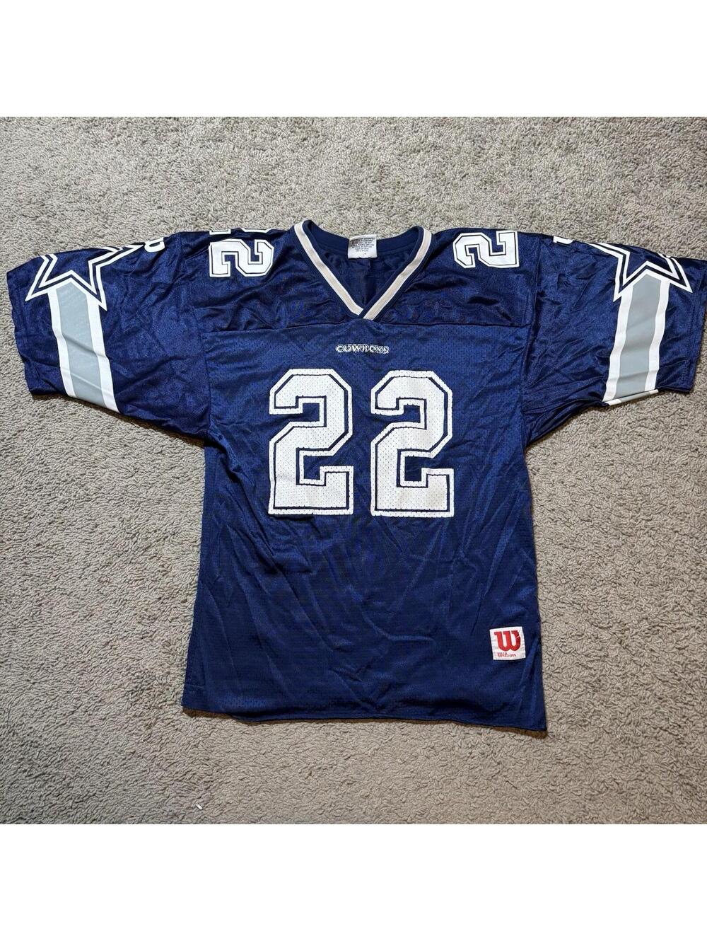 Vintage Emmitt Smith Dallas Cowboys Wilson Jersey Youth Medium Navy Blue 90s